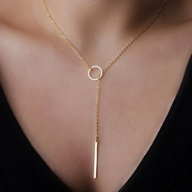 Collier pendentif rond minimaliste pour femmes, collier de clavicule en perles, longue chaîne de feuilles, bijoux à la mode, cadeau de déclaration pour fille