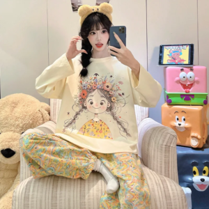 Ensemble fille – pyjama dessin animé décontracté