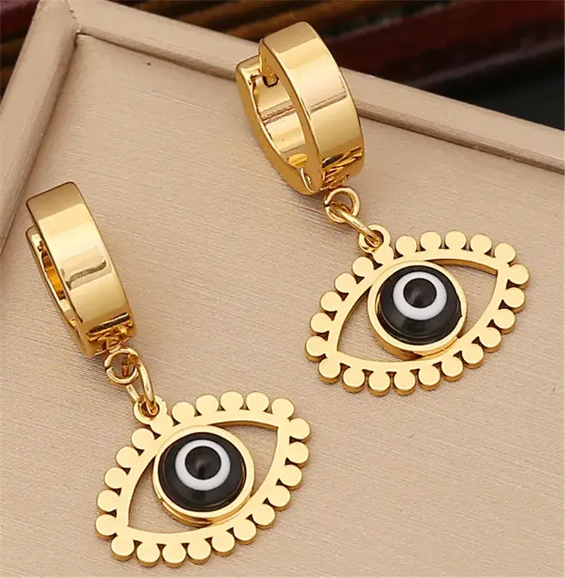 Ensemble de bijoux plaqués or en acier inoxydable 316L bleu Türkiye Devil&rsquo;s Eye: collier, bracelet, boucles d&rsquo;oreilles